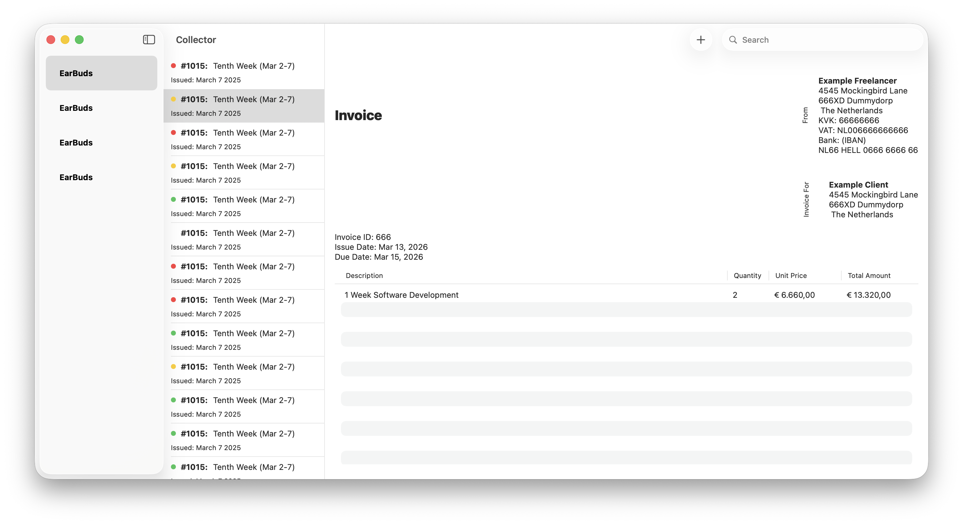 Screenshot of the early mockup of the incoice app.